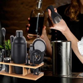 OBALY Bartender Kit | 11-Piece Cocktail Shaker Set with Bamboo Stand | Bar Set for Drink Mixing | Drink Mixer Set with Shaker, Jigger, Strainer, Mixer Spoon, Muddler | Professional Bar Tools…