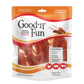 Good 'N' Fun Triple Flavor Wings, Made With Real Meat, Treats for Dogs, 12 oz