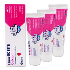 Set of 3 Fluor Kin Toothpaste ~ Childrens Strawberry Flavour with Calcium and Fluoride
