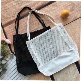 Ciieeo Mesh Grocery Bag Organizer Reusable Washable Shopping Tote Lightweight Beach Bag with Long Handle for Fruits Vegetables and Daily Use Storage Black