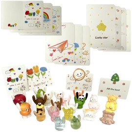 Geiomoo Mini Resin Gifts with Greeting Cards, Cute Embellishments Ornament Set for Craft Party Decor (24 Pack+30 Pcs Cards)