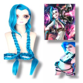 Lucky Day Peluca Cabello Azul  Trenzado Largo Jinx League Of Legends