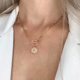 IEFWELL Layered Gold Necklaces for Women - 14K Gold Plated Silver Rose Gold Paperclip Chain Necklace Gold Initial Necklaces for Women Toggle Clasp Layered Necklaces for Women Gold Jewelry for Women,