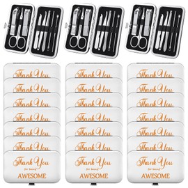 Therwen 24 Sets Christmas Gift Manicure Set Nail Clippers 8 in 1 Stainless Steel Grooming Nail Kit Thank You Appreciation Gift Professional Pedicure Tool for Men Women Personal Care(White)