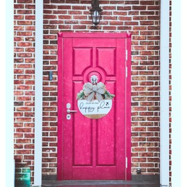 This is Our Happy Place Sign Wreaths, Welcome Front Door Decoration Wall Hanging Signs, Holiday New Year Christmas Decoration Housewarming Gift for Home Outdoor Indoor, 12 inches