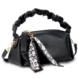 Trustjade Top-Handle Bag for Women,Medium PU Leather Shoulder Bag,Leopard Scarf Design, Adjustable Strap,Compact Size&Lightweight-Black