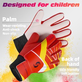 Sportout Kids Goalkeeper Gloves, Soccer Gloves with Double Wrist Protection and Non-Slip Wear Resistant Latex Material to Prevent Injuries (Red, Size 6 Suitable for 8 to 12 Years Old)