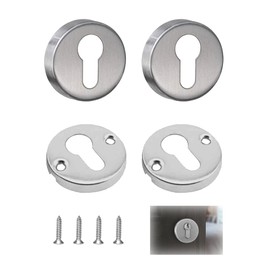 OHYER Set of 2 Key Escutcheon Keyhole Cover Rosette Stainless Steel with 4 Screws Door Lock Striker Cover for Room Doors Silver (2 Top Covers + 2 Lower Covers)