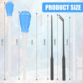 2 Sets Long Pipette for Fish Tank Coral Food Feeder Long Syringe Aquarium Coral Feeding Tube, with Extension Tube, Tweezers, for Reef Roids Aquatic Plant Snake Lizard Axolotls, Fish Tank Accessories