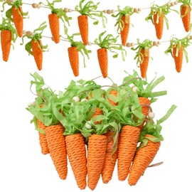 FESTGLOX Easter Carrot Garland Decor, 12 Carrots Ornament for Mantel Decorations, 6FT Hanging Artificial Carrots Garland Carrot Banner for Easter Party Fireplace
