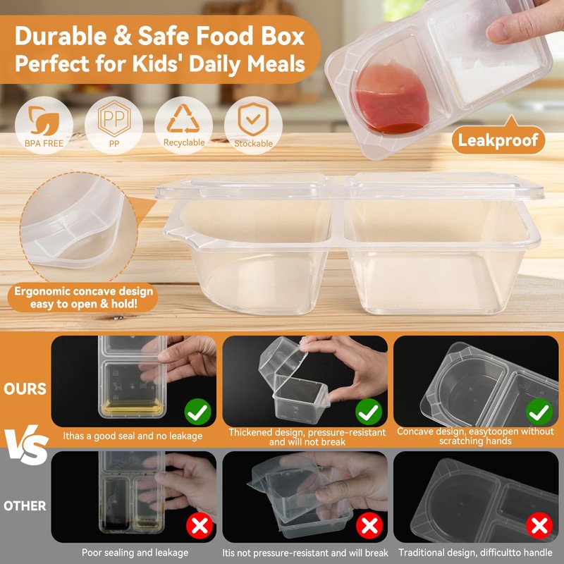 16 Sets 10 oz Reusable Snack Containers with Lids, 2-Compartment