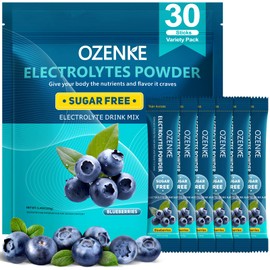 OZENKE OZENKE Electrolytes Powder Packets, 30 Sticks Hydration Packets Sugar Free, Electrolyte Drink Mix Portable Electrolyte Packets for Rapid Hydration, 0 Sugar & 0 Calorie, Blueberry Flavor