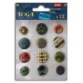 Toga AX078 100% Men Pack of 12 Wooden Buttons Multi-Coloured 1.8 x 1.8 x 0.3 cm