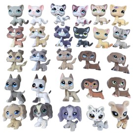 LPSCB 6PCS Custom-Made Flocked Pet Shop Toys Fuzzy Animal Figure Short Hair Cat Dog Collie Dachshund Great dane Cocker Spaniel *Randomly Selected*