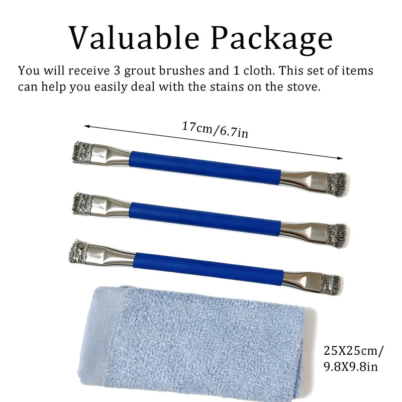 4pcs Kitchen Stove Cleaning Brush Set 3pcs Brushes+1pcs Rag Double