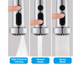 Hibbent Kitchen Faucet Head Replacement, Pull Down Sink Faucet Sprayer Nozzle with 3 Functions, 15 Adapters, Compatible with Moen, American Standard, Delta, Kohler (with Multi Adapters, Chrome)