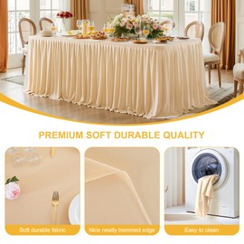 2 Packs Champagne Polyester Table Clothes for 4 Foot Rectangle Tables, Wrinkle Free Fitted Table Cover 4ft Stretch Tablecloths with Skirt for Parties Weddings Birthday Banquet Baby Shower
