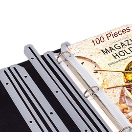 100 Pack 3 Hole Punched Magazine Holders, Magazine Organizer, 3 Ring Plastic Binder Insert Strips for File Book Paper Magazine Collector, Translucent White