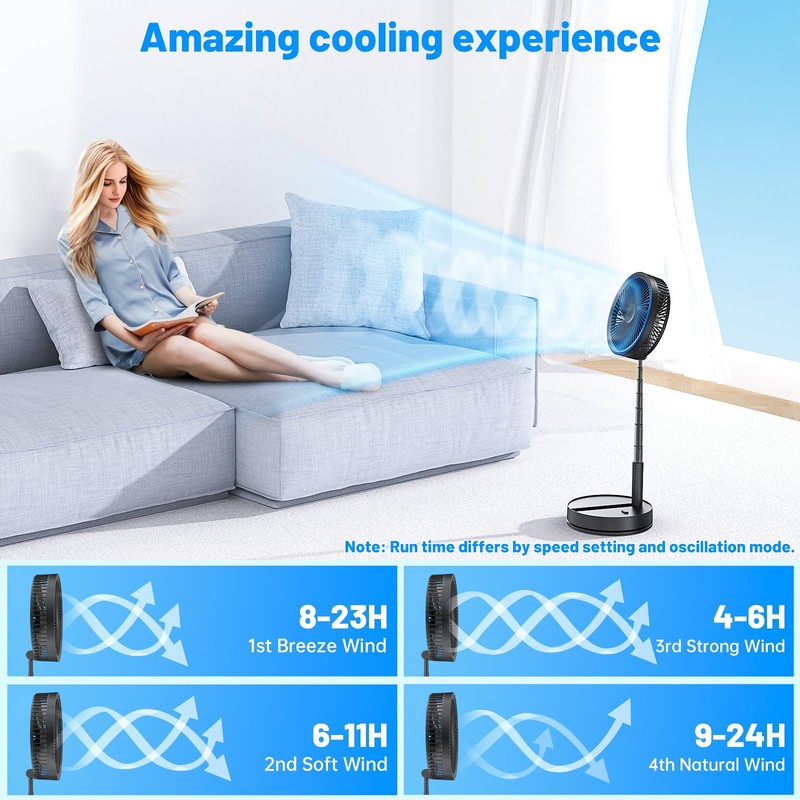 Portable Foldable Oscillating Desk Fan, 8.6" Standing Fans with Remote