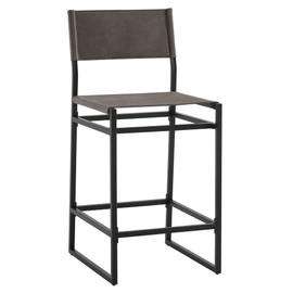 Watson & Whitely Faux Leather Counter Height Bar Stools, Sling Armless Kitchen Barstools with Back and Metal Frame, 24" H Seat Height Counter Chairs, Grey