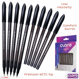 CLARO Scholar Ballpoint Pens, BLACK, Medium Point (1.0mm), Pack of 10, Smooth Ball Pens, Pens for School Office Home Everyday Use