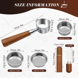 Scettar 51MM Naked Bottomless Portafilte, Espresso Portafilter 51mm with 2 Pcs Pressurized Basket and WDT Tool Non-pressurized Basket, Double Spouts (3 Ears)