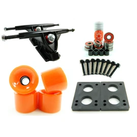 2 Sets 180mm Black Longboard Trucks + 70mm Orange Wheels