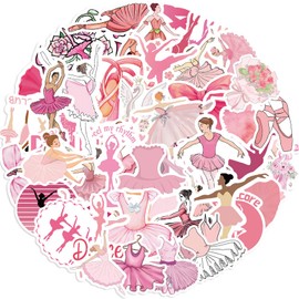 50PCS Cute Ballet Stickers for Kids Teens Gifts for Girls, Icicrim Pink Preppy Stickers for Water Bottles Scrapbook Luggage Phone, Waterproof Vinyl Cartoon Decals