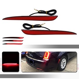Tonsya 3 IN 1 LED Red Led Bumper Reflector Compatible With 2015- 2018 Chrysler 300 Tail Lights Turn Signal Brake Stop & Rear Fog Lamps 68213445AB, 68213444AB; CH1184104N, CH1185104N