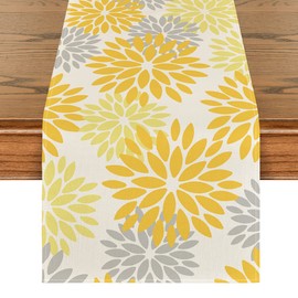 Artoid Mode Flowers Yellow Dahlia Flowers Summer Table Runner Seasonal Kitchen Table Decoration Indoor Holiday Party Decor 40 x 100 cm