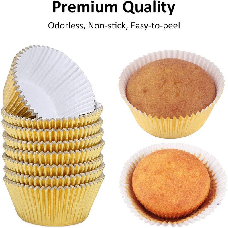 Caperci Standard Cupcake Liners Gold Foil Muffin Baking Cups 150-Pack