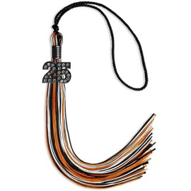 Endea Graduation Mixed Triple Color Tassel with Black Bling Charm (Black/Orange/White, 2025)