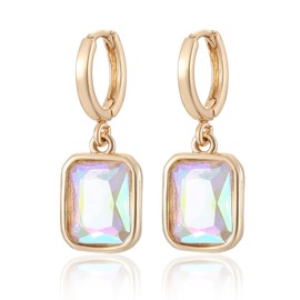 Winssigma Birthstone Crystal Hoop Earrings, Gold Small Dainty Birthstone Drop Earrings Huggie Hoop for Wedding Birthday Everyday Wear(AB Color)