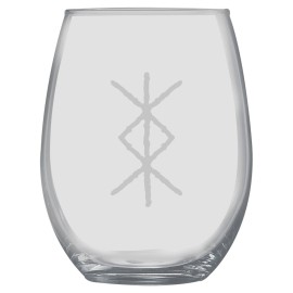 HipFlaskPlus 15oz Stemless Wine Glass Set -  Viking Protection Rune + Slate Coaster