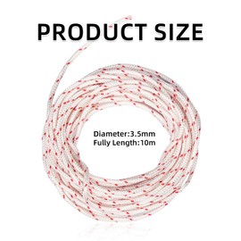 HFMYGS 10 Meters 3.5mm Recoil Starter Rope Pull Cord, Recoil Starter Rope, Compatible with Craftsman Husqvarna STHIL Poulan Chainsaw, Lawn Mower Trimmer Edger Brush Cutter (White Red)