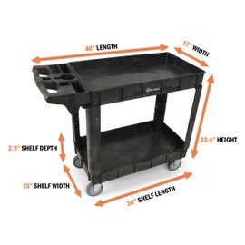 Simpli-Magic Rolling Cart Utility Cart on Wheels, Heavy Duty Tool Cart with Ergonomic Storage Handle and Deep Shelfs for Garage, Warehouse, Workshop, 600-Pound Capacity 40x33x17-Inch