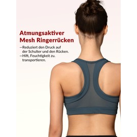 Yvette Sports Bra Strong Hold Front Closure Large Size Mesh Racer Back for Running Jogging Riding, gray