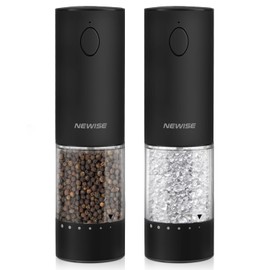 Newise Electric Salt and Pepper Grinder Set Rechargeable with Light, Automatic & Adjustable Coarseness, Kitchen Gadgets, Housewarming Gifts for New Home, 2 Pack, Black