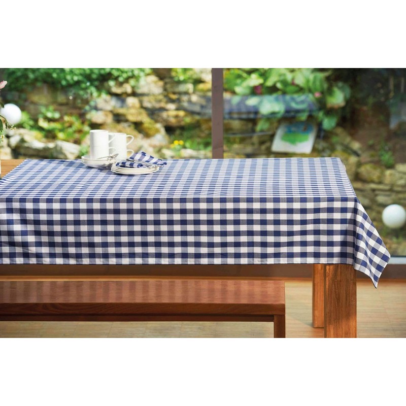 texpot Tablecloth 110 x 220 cm Blue/White Checked Cotton 2