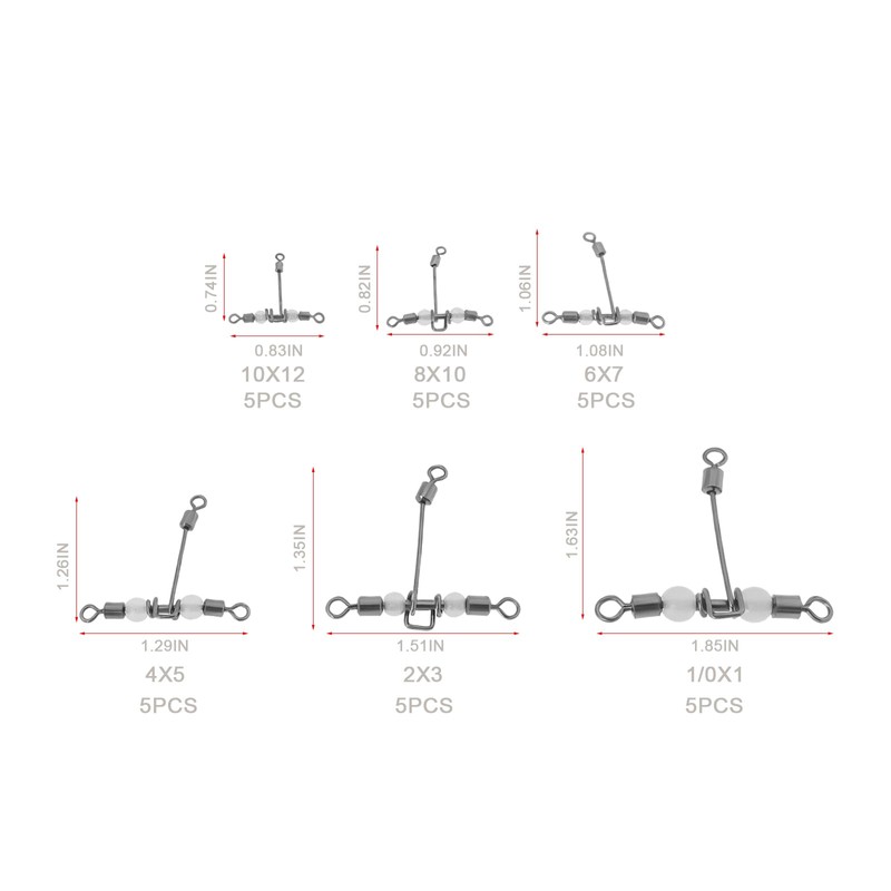 Briny River 30pcs T-Type Glowing 3-Way Cross-Line Swivels 6 Specifications
