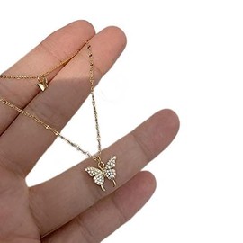 Butterfly Necklace,14K Gold Plated Layering Necklaces Dainty Sparkly Diamond Necklace,Adjustable Chain Cute Butterfly Pendant Necklace Long Zircon Butterfly Necklaces Pendant Gold