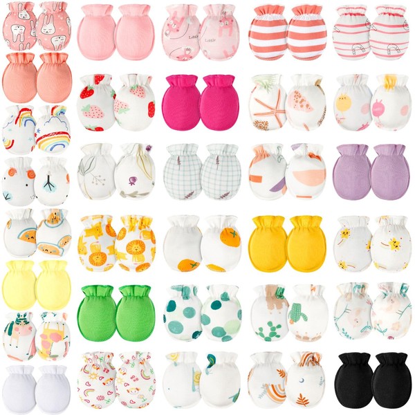 ONESING 32 Pairs Baby Mittens Baby Gloves No Scratch 0-6 Months Baby Essentials Mittens for Newborn Baby Boys Girls, Color A