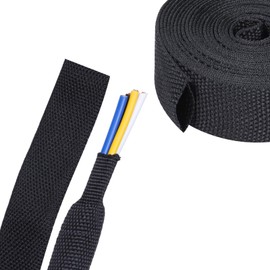 FOURUB 2:1 Ratio Flexibility Heat shrinkable Braided Sleeving Fabric High Temperature Wiring Cable Harness Abrasion Protector Sleeve (3/8"-15ft)