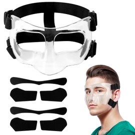 NQEUEPN Protector Nasal, Ajustable Protector Nasal Deporte Transpirable Transparente Protector Facial Entrenamiento Deportivo Mascarilla con Acolchado para Adultos Adolescentes Baloncesto Fútbol