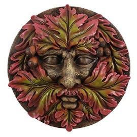 Elegant Green Man Round Face Plaque - 16.5cm x 16.5cm (1 Pc.) - Unique Wall Art Deign & Durable Resin Outdoor Decoration - Perfect for Garden Decor & Gift Idea