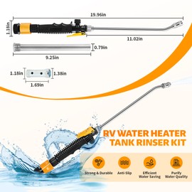 RV Water Heater Flush Wand & Anode Rod, 5 Pcs RV Water Heater Tank Rinser, Camper Water Heater Flusher With 9.25"L x 3/4"NPT Thread Magnesium Rod Hex Wrench Socket Teflon Tape for Travel Trailers