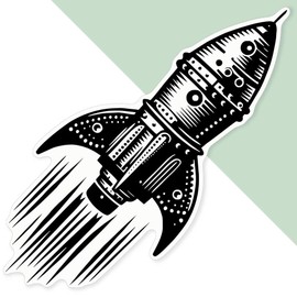 Extra Large 460mm 'Retro Rocket Ship' Permanent Sticker Decal for Cars/Windows/Bins/Walls (DW00120007)