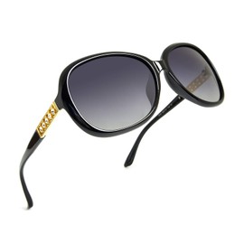 LECKIRUT Oversized Polarized Sunglasses for Women Vintage Fashion Rhinestone Designer UV Protection Sun Glasses Black