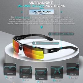 ATTCL Men's Polarized Sunglasses, UV400 Protection, Rectangle Metal Glasses for Driving, Fishing, Golf, Cycling 8080 Black Red