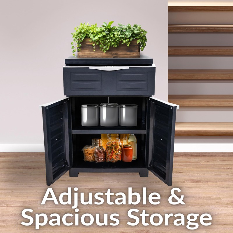 Sunnydaze Plastic Garage Storage Cabinet with Adjustable Shelf – 34.5"